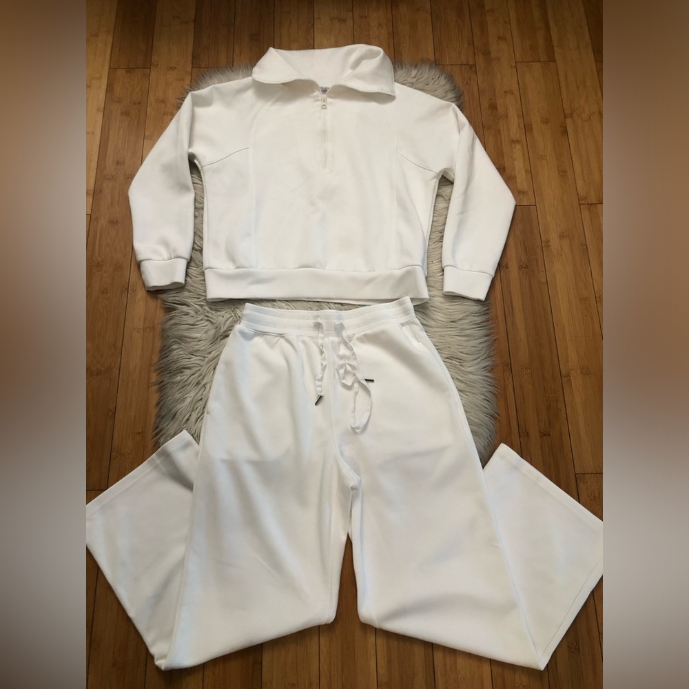 Anrabess White Half Zip Sweatshirt & Wide Leg Pants Set Womens size S
